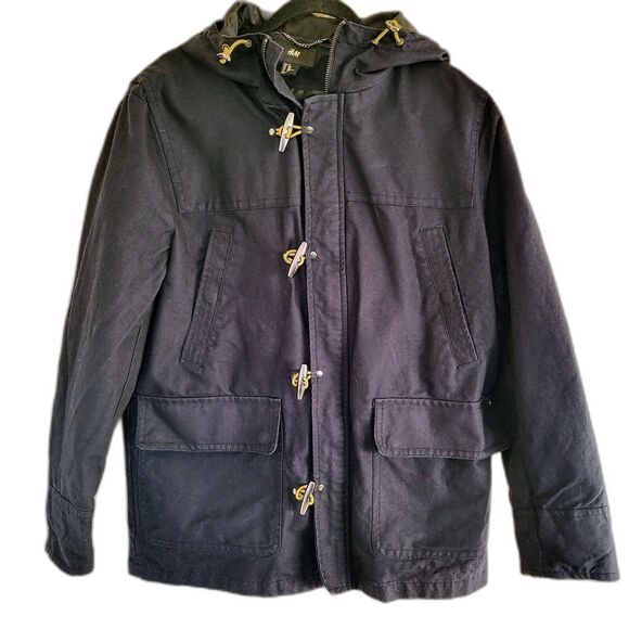 H&M Hooded Jacket Womens Size 42R Navy Heavyweight Barn Jacket Utility Jacket - Picture 1 of 10